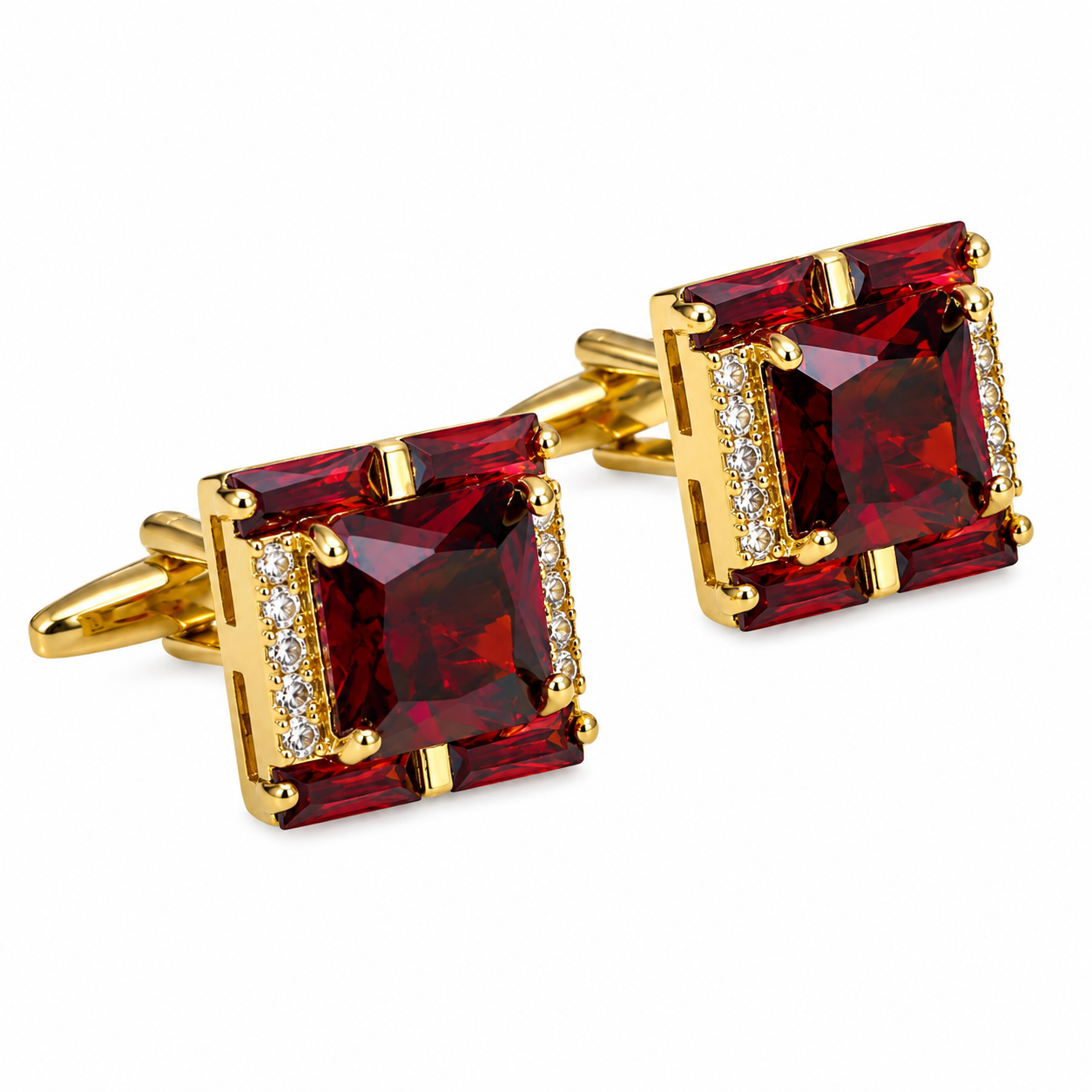 Red Garnet & Diamond Luxury Square Cufflinks