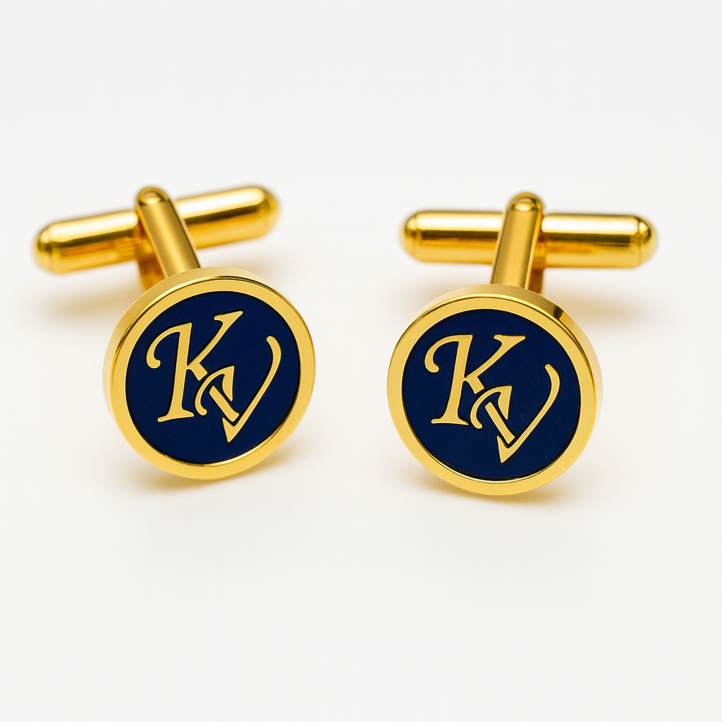 KV Round Blue Enamel Cufflinks