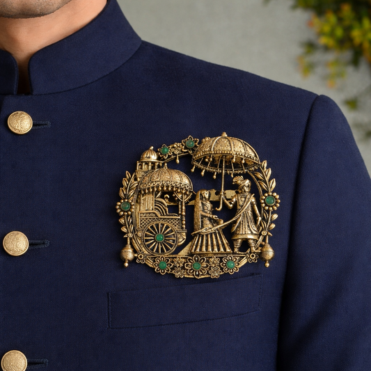 Royal Baraat Heritage Brooch – Antique Gold Finish