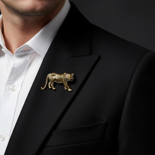Royal Tiger Brooch  Antique Gold Finish