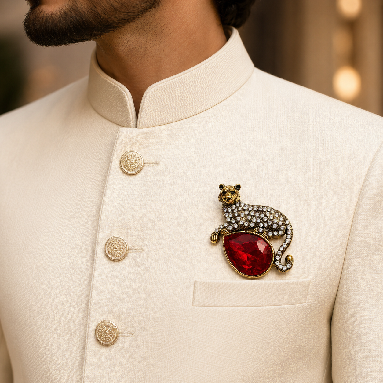 Chitraka Brooch — Ruby Red & Garnet