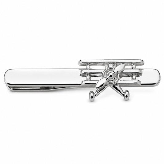 The Aviator Biplane Silver Tie Bar