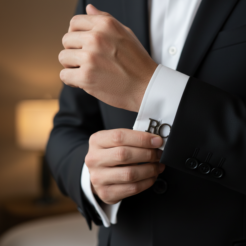 Personalized Brass Initial Letter Cufflinks  Gunmetal Finish