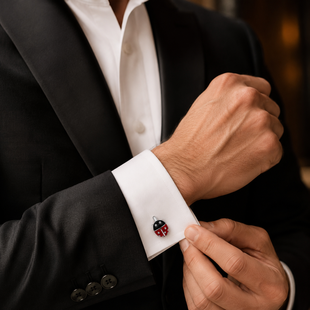 Red Ladybug Crystal Cufflinks