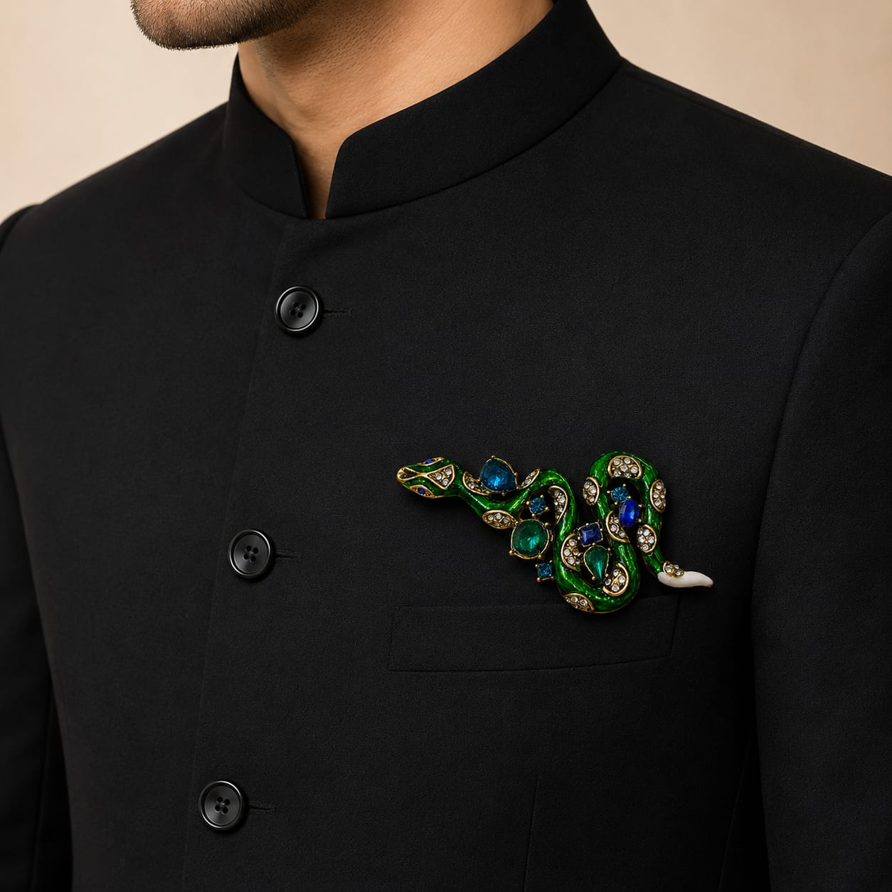 The Emerald Serpent Antique Gold Brooch