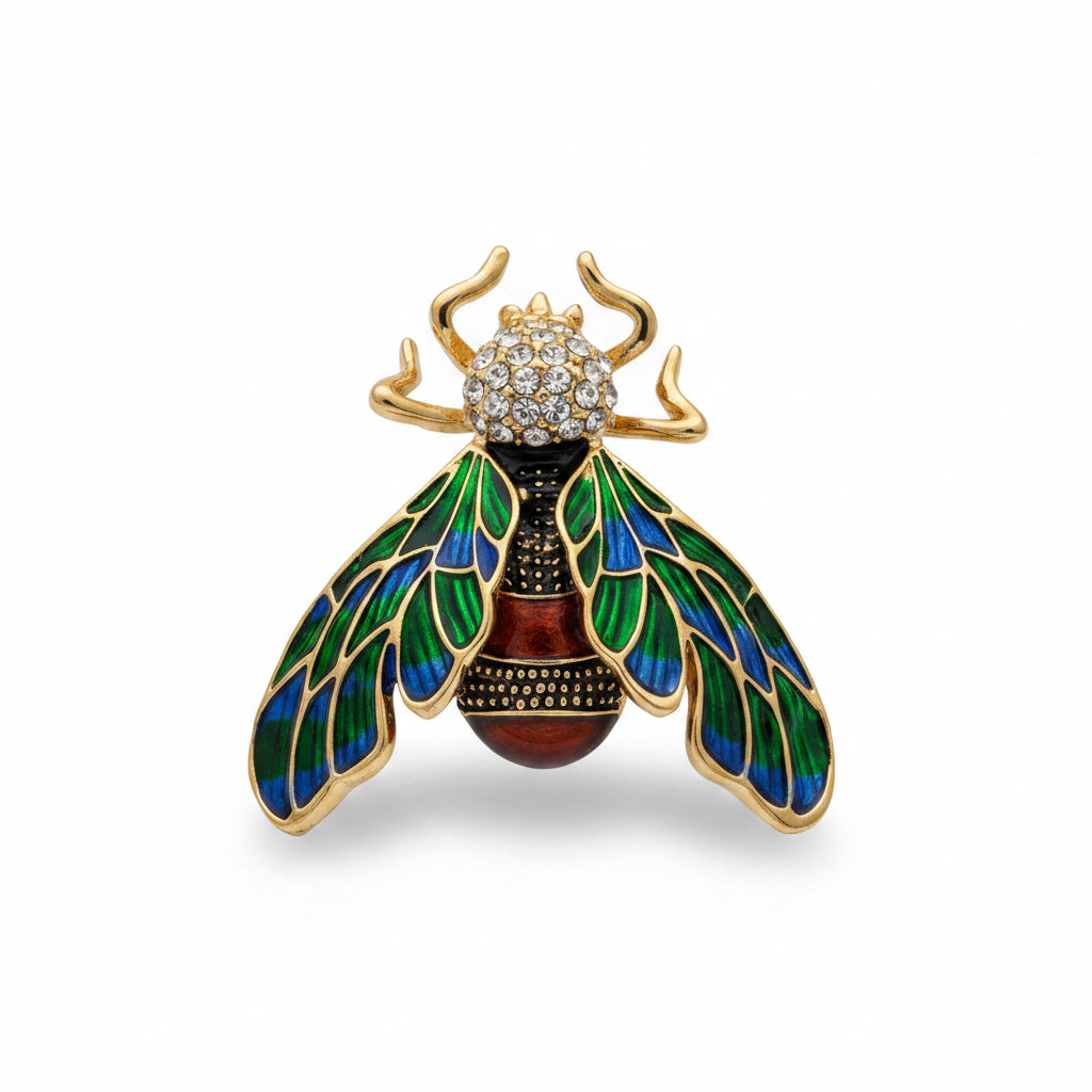 Regal Bee Brooch – Crystal Studded Enamel Pin