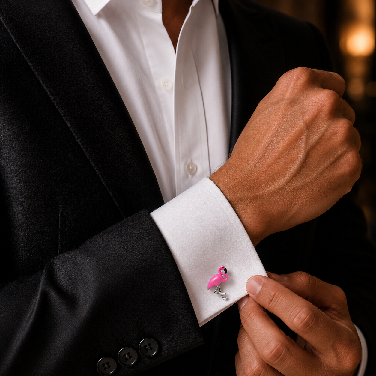 Flamingo Cufflinks – Pink Enamel Statement Pair