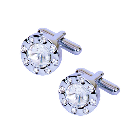 Silver-tone Round Shape Diamond Cufflinks for men - SHOPWITHSTYLE