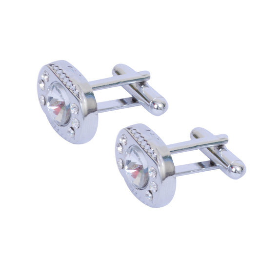 Silver-tone Oval Shape Diamond Cufflinks for Men - SHOPWITHSTYLE