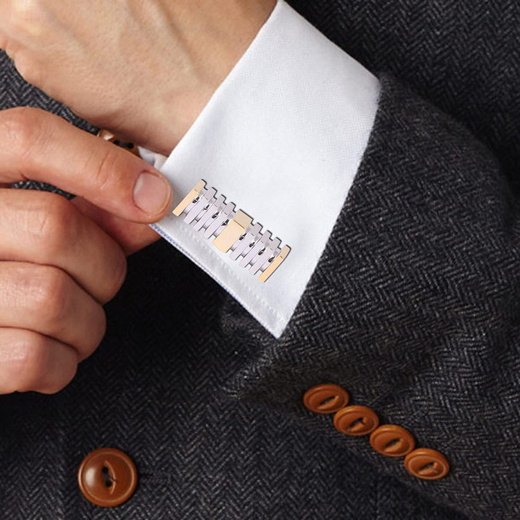 Two Tone Rhodium & Gold Plated Rectangular Cuboid Cufflinks