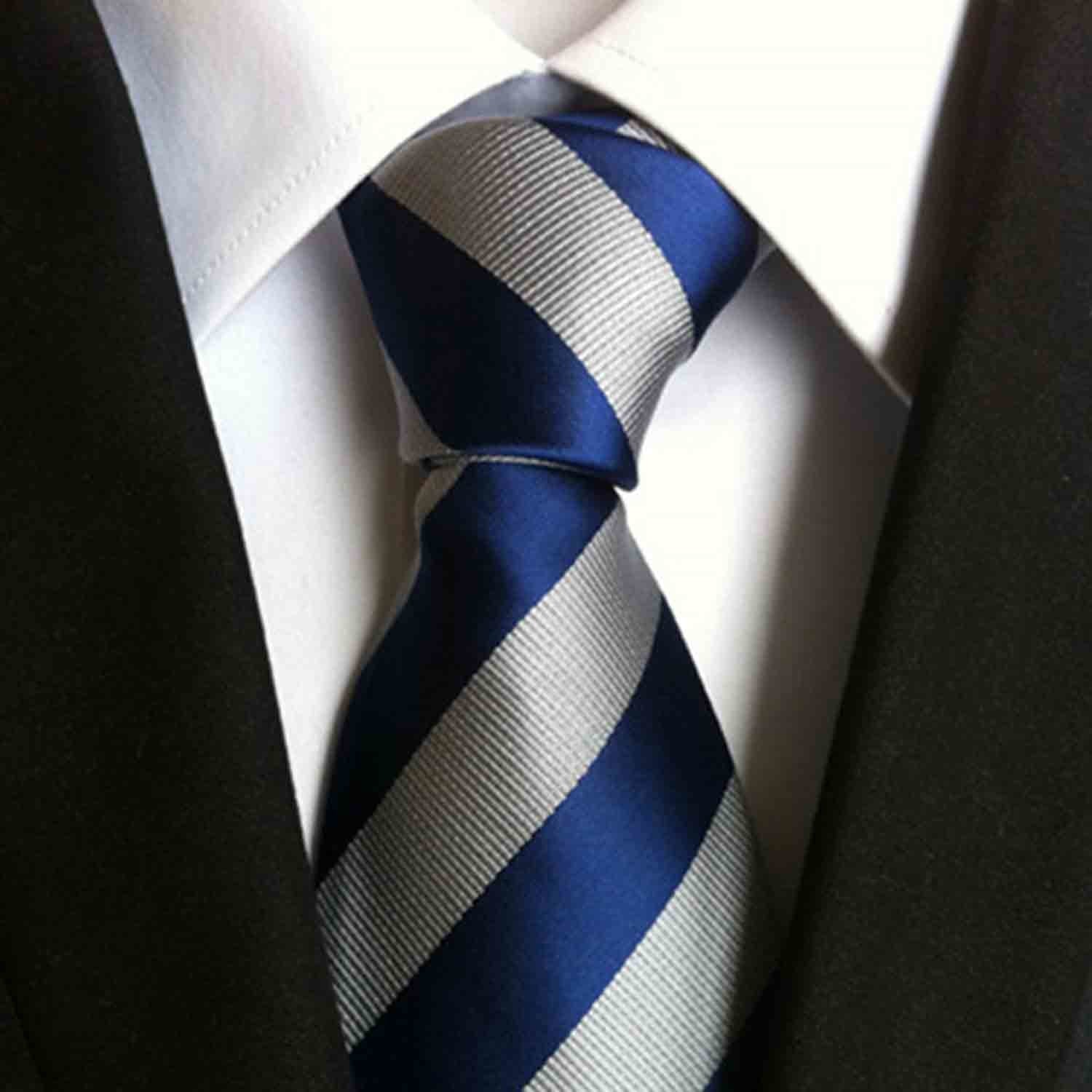 Royal Blue and Silver Extra Long Striped Tie - SHOPWITHSTYLE