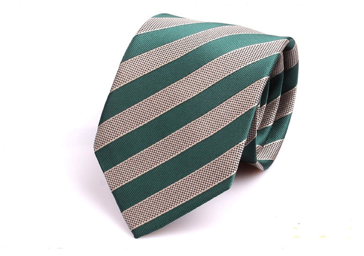 7 CM Green & Cream Stripe Tie - SHOPWITHSTYLE