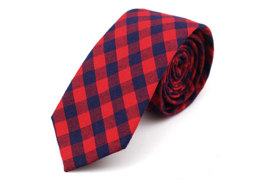 Red & Navy Vintage Check Cotton Tie - SHOPWITHSTYLE