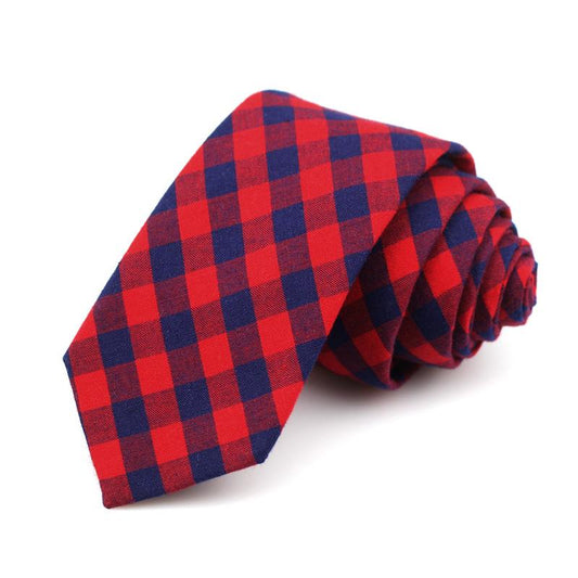 Red & Navy Vintage Check Cotton Tie - SHOPWITHSTYLE