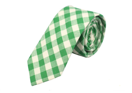 White & Green Vintage Check Cotton Tie - SHOPWITHSTYLE