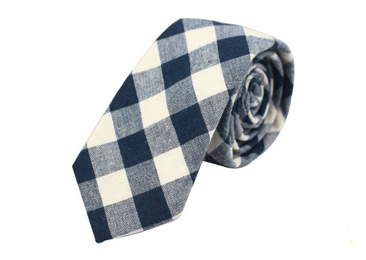 White & Navy Vintage Check Tie - SHOPWITHSTYLE