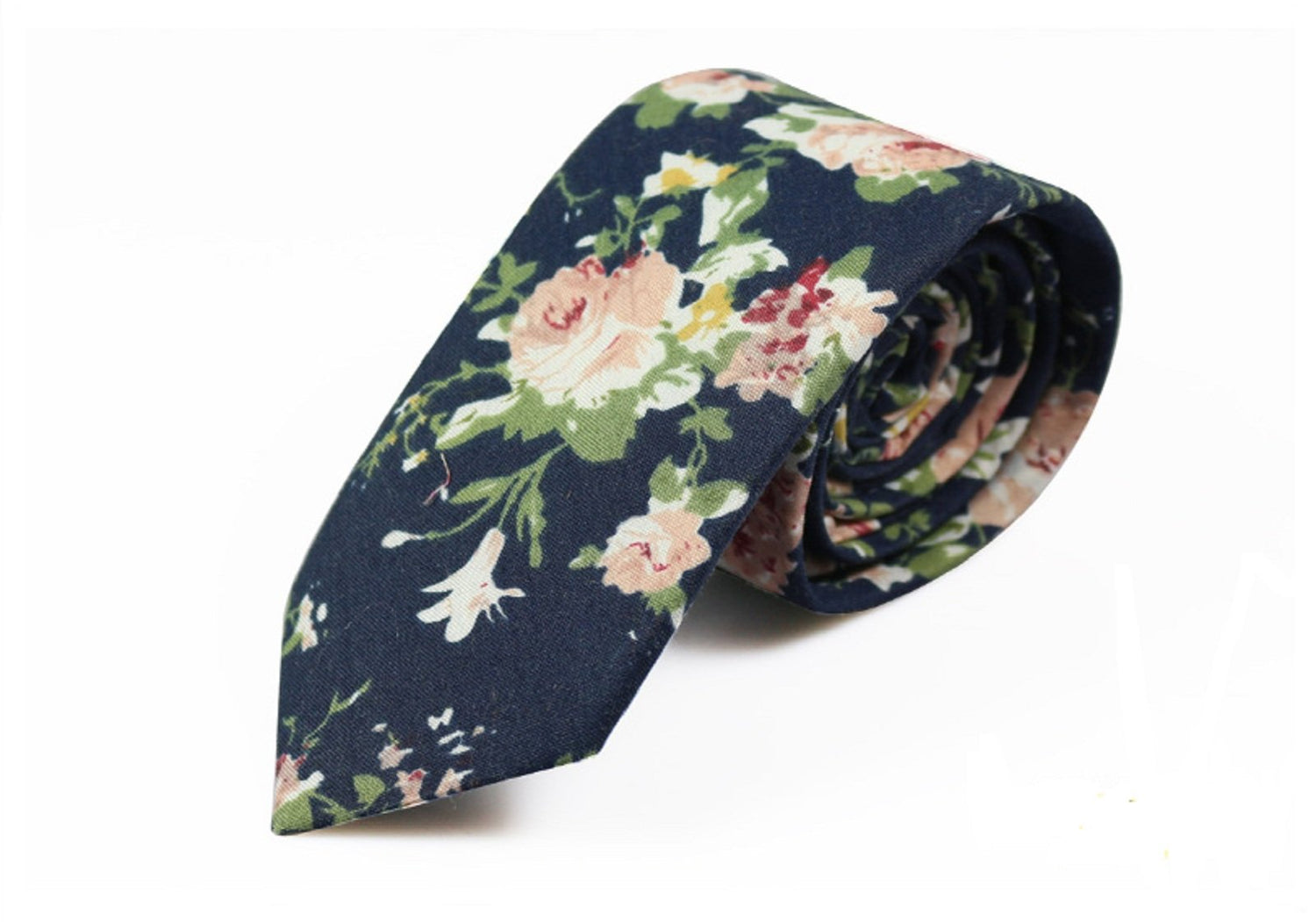 Navy Peach Rose Floral Tie for Men - SHOPWITHSTYLE