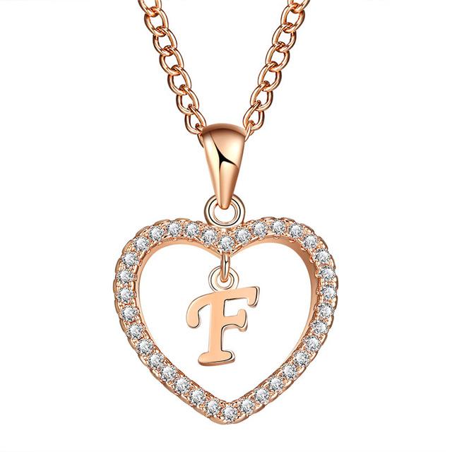 Albetro Romantic Rose Gold Color Cubic Zirconia Love Heart Crystal Pendant Letter Initials Necklace for Women - SHOPWITHSTYLE