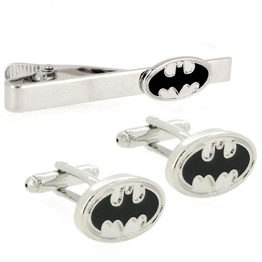 Black and Silver Batman Cufflinks and Tie Clip Set - SHOPWITHSTYLE