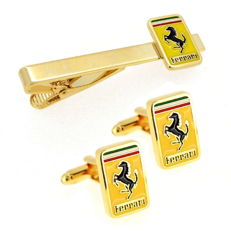Yellow Golden Ferrari Cufflinks and Tie Clip Set - SHOPWITHSTYLE