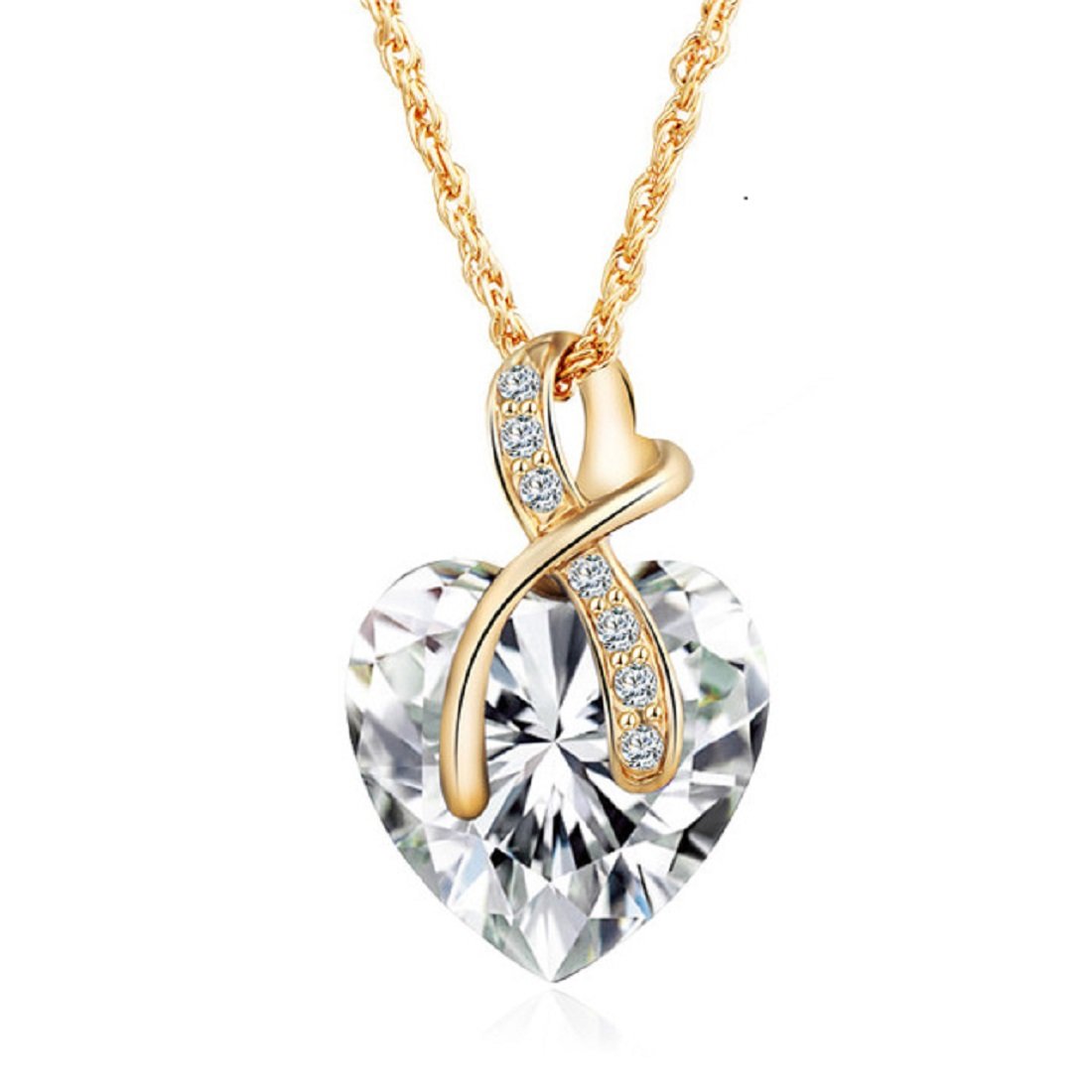 Clear White Austrian Crystal Heart Pendant Necklace For Women - SHOPWITHSTYLE