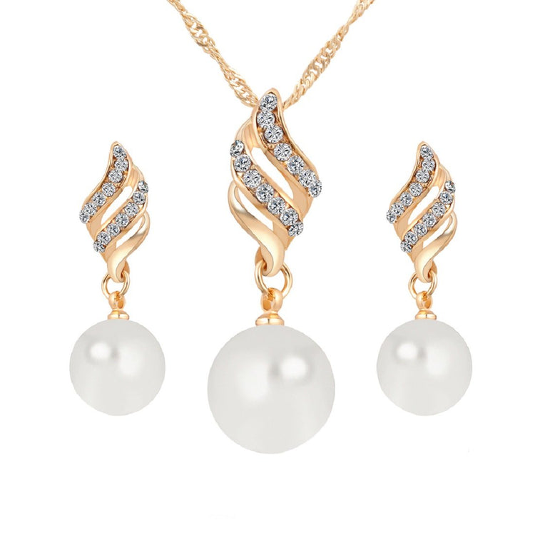 Crystal Gold Color Big Simulated Pearl Women Necklace Earrings - SHOPWITHSTYLE