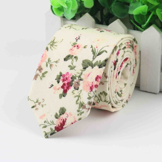 6cm Peach Rose Floral Cotton Tie