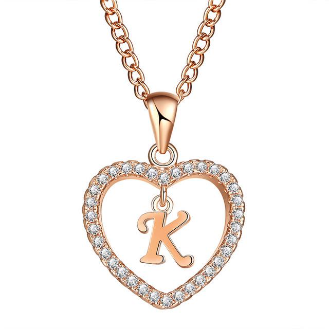 Albetro Romantic Rose Gold Color Cubic Zirconia Love Heart Crystal Pendant Letter Initials Necklace for Women - SHOPWITHSTYLE