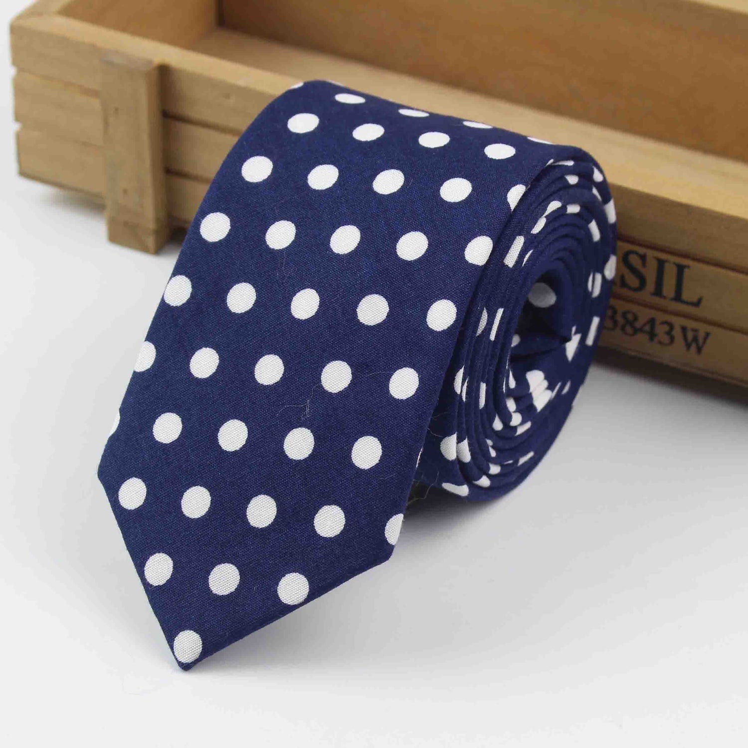 Navy and White Polka Dotted Necktie-SHOPWITHSTYLE
