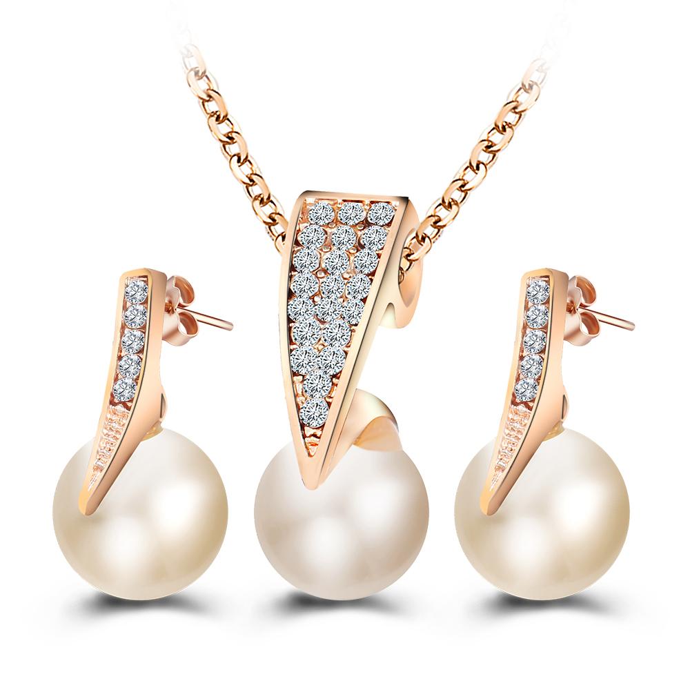 Albetro Rhinestone Rose Gold Color Necklace Sets for Women With Water Drop Earrings - SHOPWITHSTYLE