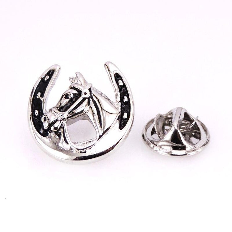Black and Silver Lucky Horseshoe Lapel Pin-SHOPWITHSTYLE