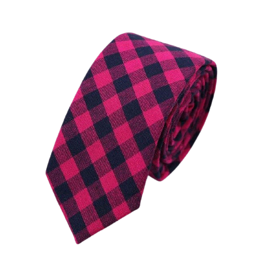 6 CM Pink Blue Checked Cotton Tie