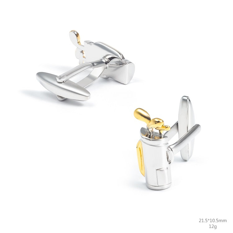 Two Tone Silver & Gold Golf Bag & Clubs Cufflinks