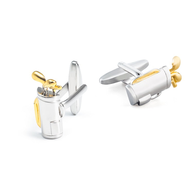 Two Tone Silver & Gold Golf Bag & Clubs Cufflinks