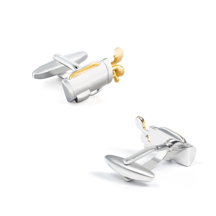 Two Tone Silver & Gold Golf Bag & Clubs Cufflinks