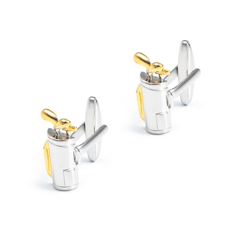 Two Tone Silver & Gold Golf Bag & Clubs Cufflinks