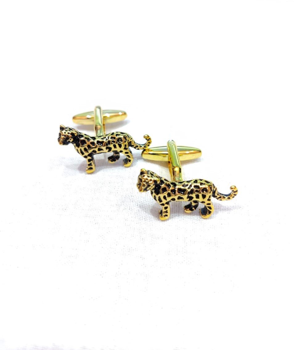 Gold Tone Leopard Cufflinks-SHOPWITHSTYLE
