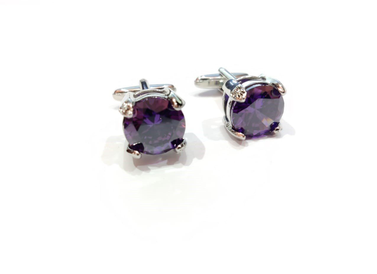 Amethyst Purple Crystal Cufflinks-SHOPWITHSTYLE