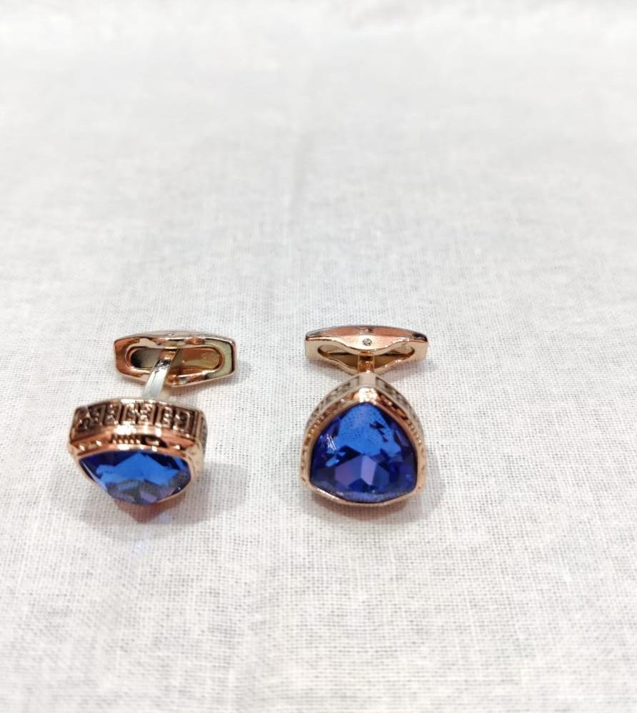 Bule Stone Triangular Shaped Rose Gold Cufflinks-SHOPWITHSTYLE