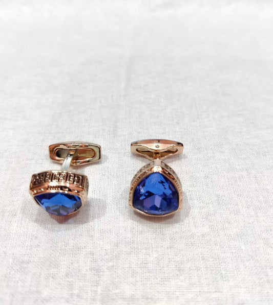 Bule Stone Triangular Shaped Rose Gold Cufflinks-SHOPWITHSTYLE