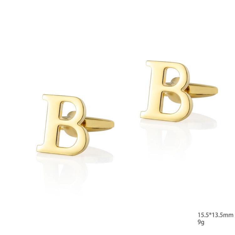 Personalized Letter B Gold Cufflinks-SHOPWITHSTYLE