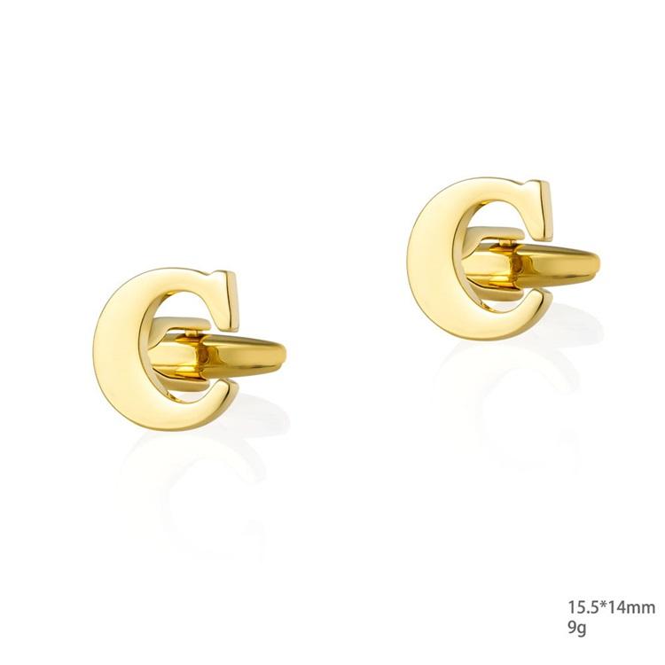 Personalized Letter C Gold Cufflinks-SHOPWITHSTYLE
