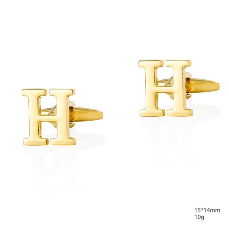 Personalized Letter H Gold Cufflinks-SHOPWITHSTYLE