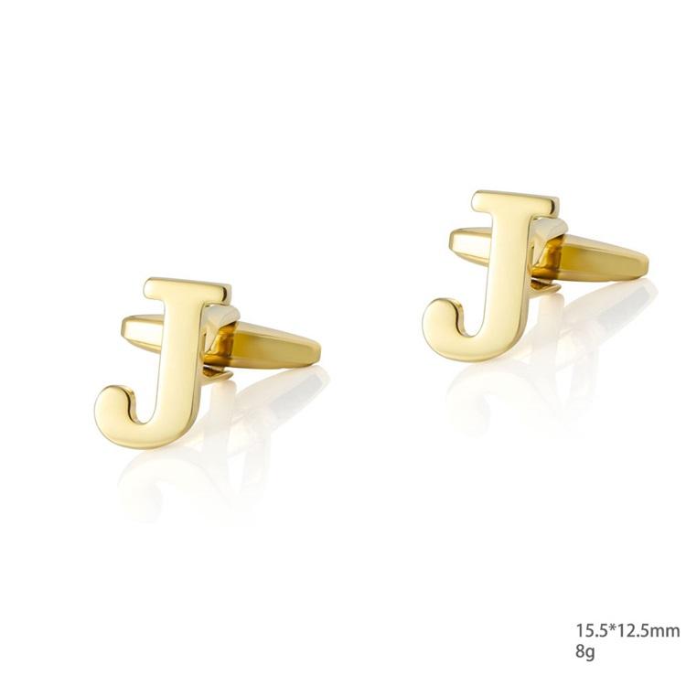 Personalized Letter J Gold Cufflinks-SHOPWITHSTYLE