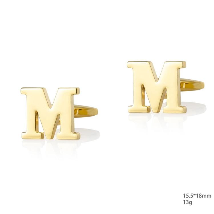 Personalized Letter M Gold Cufflinks-SHOPWITHSTYLE