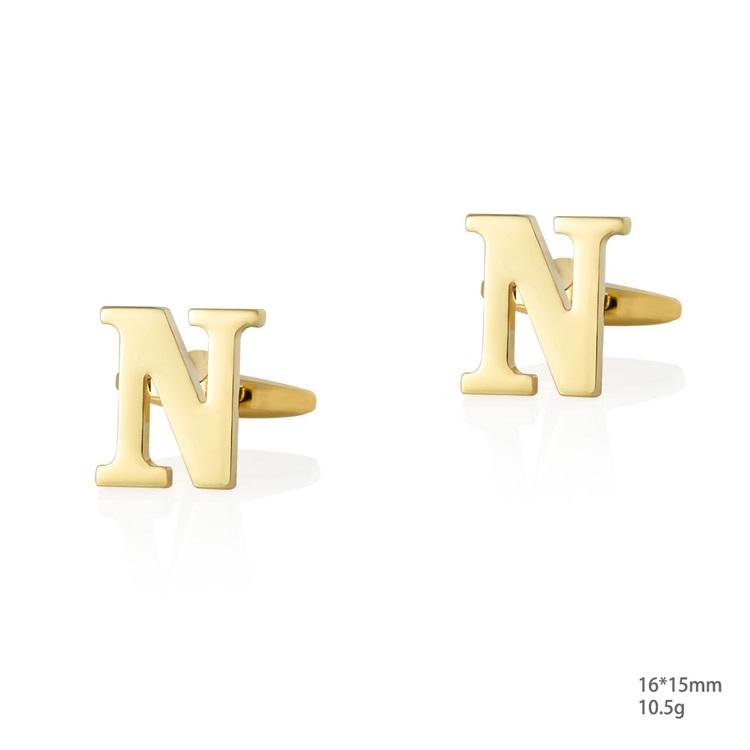 Personalized Letter N Gold Cufflinks-SHOPWITHSTYLE