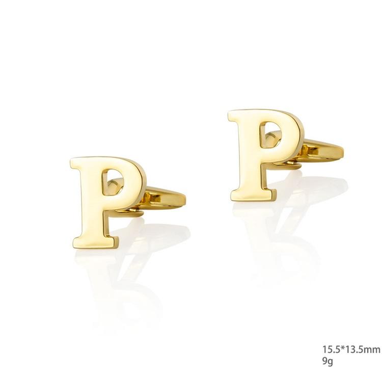 Personalized Letter P Gold Cufflinks-SHOPWITHSTYLE