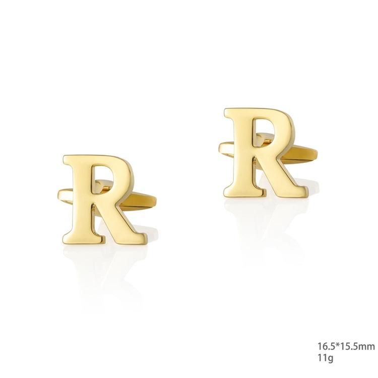 Personalized Letter R Gold Cufflinks-SHOPWITHSTYLE