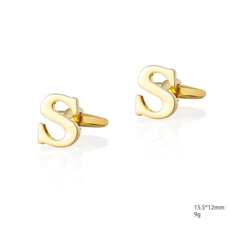 Personalized Letter S Gold Cufflinks-SHOPWITHSTYLE
