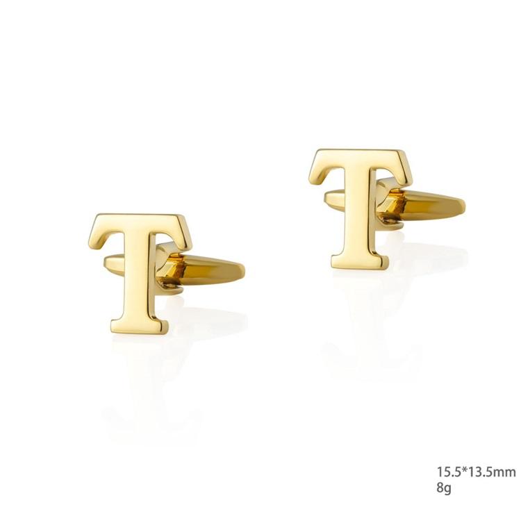 Personalized Letter T Gold Cufflinks-SHOPWITHSTYLE